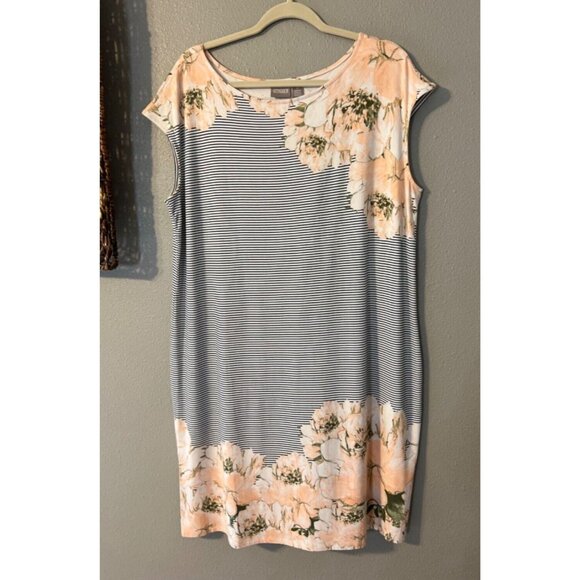 Chicos Shift Dress 3 XL Pink Black White Stretch Short Sleeve Casual Washable - Picture 5 of 8